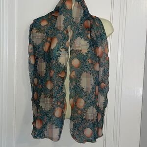 Vtg 70s/80s green, orange & blue fruit &‎ floral polyester scarf